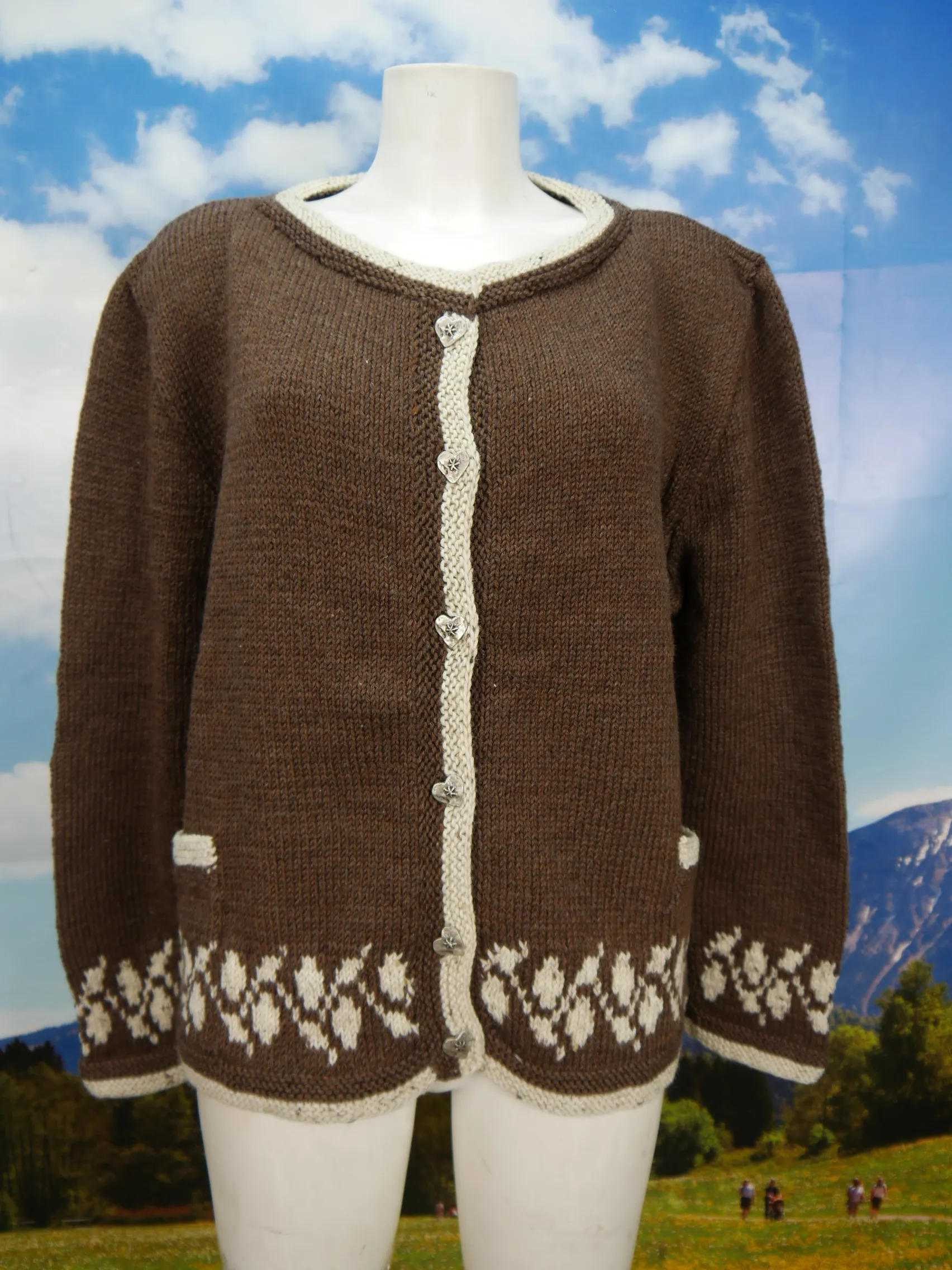 Ausgezeichnete Strickjacke mit Norweger-Muster, Trachtenjacke Jacke Gr.44