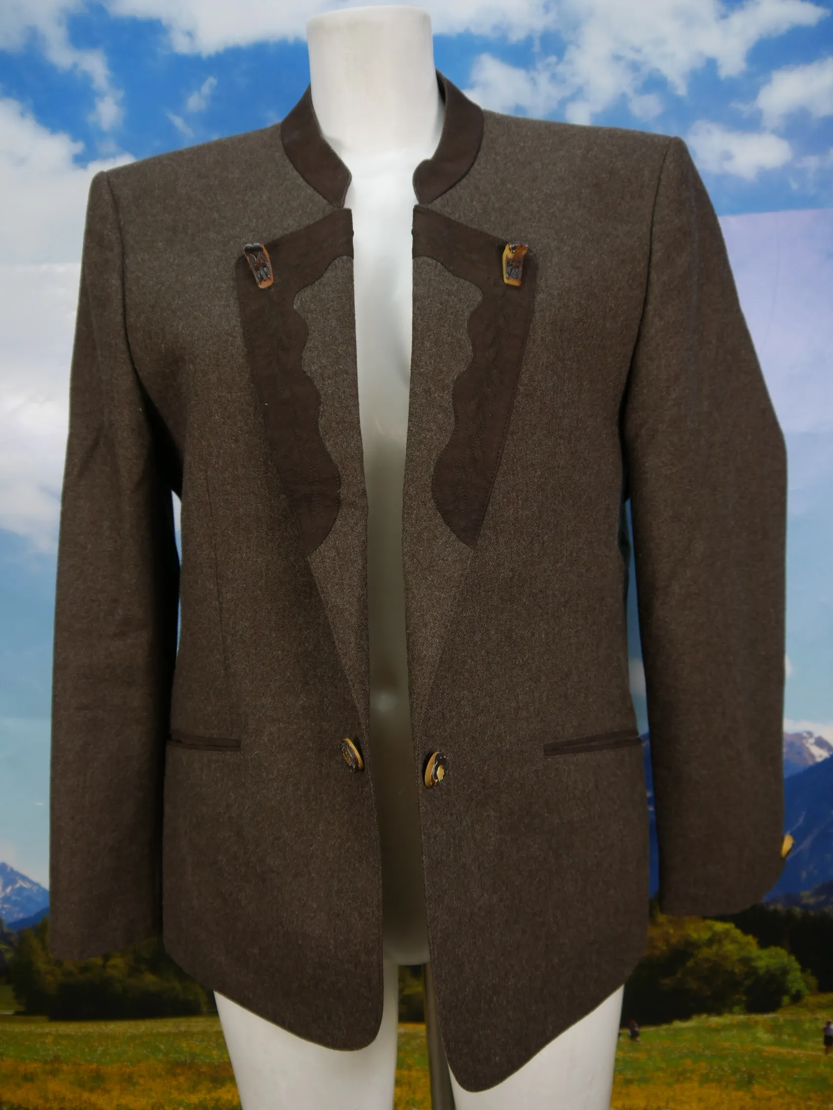 Distler Loden Janker neuwertig braun Leder Besatz Trachtenjacke Jacke Gr.26/52