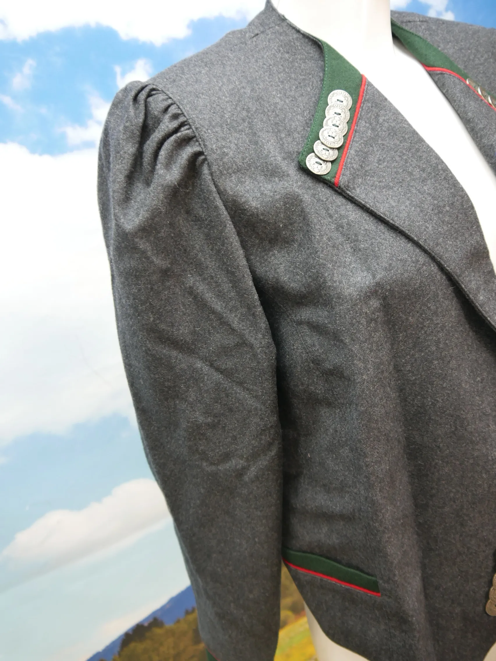 Eger neuwertig Loden graufarben Spencer mit Münzknopf Trachtenjacke Jacke Gr.46