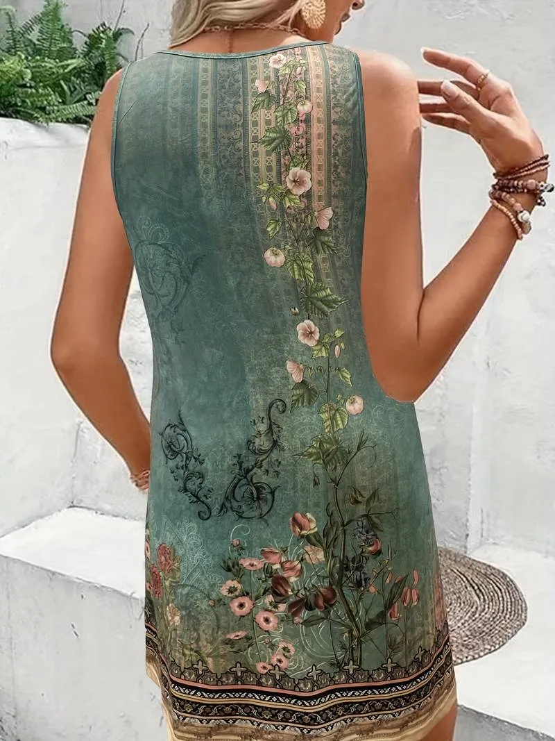 Hellbraunes Kleid mit floralen Akzenten