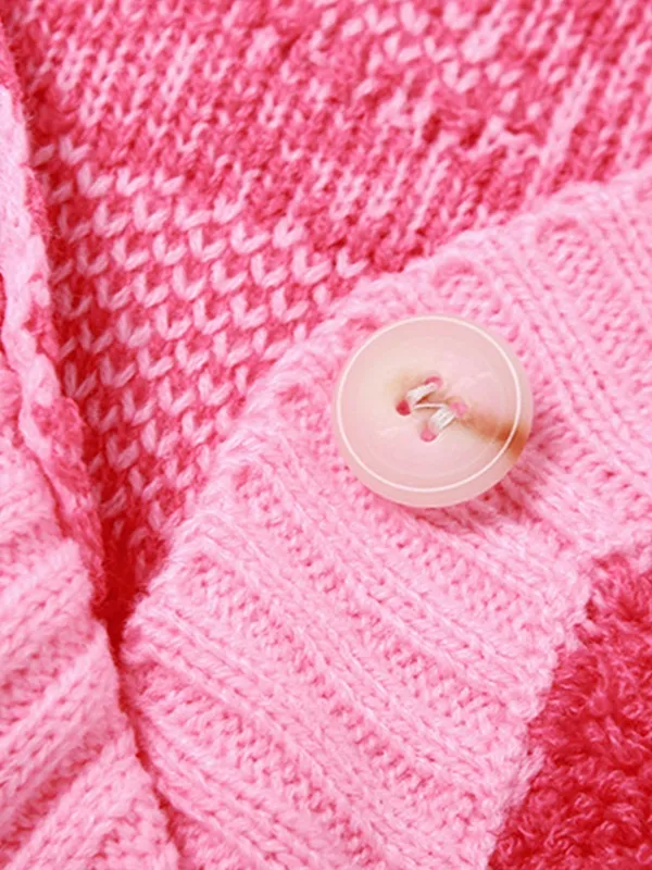 Kurzer Cardigan mit kontrastfarbenem Beflockungsdruck und V-Ausschnitt
