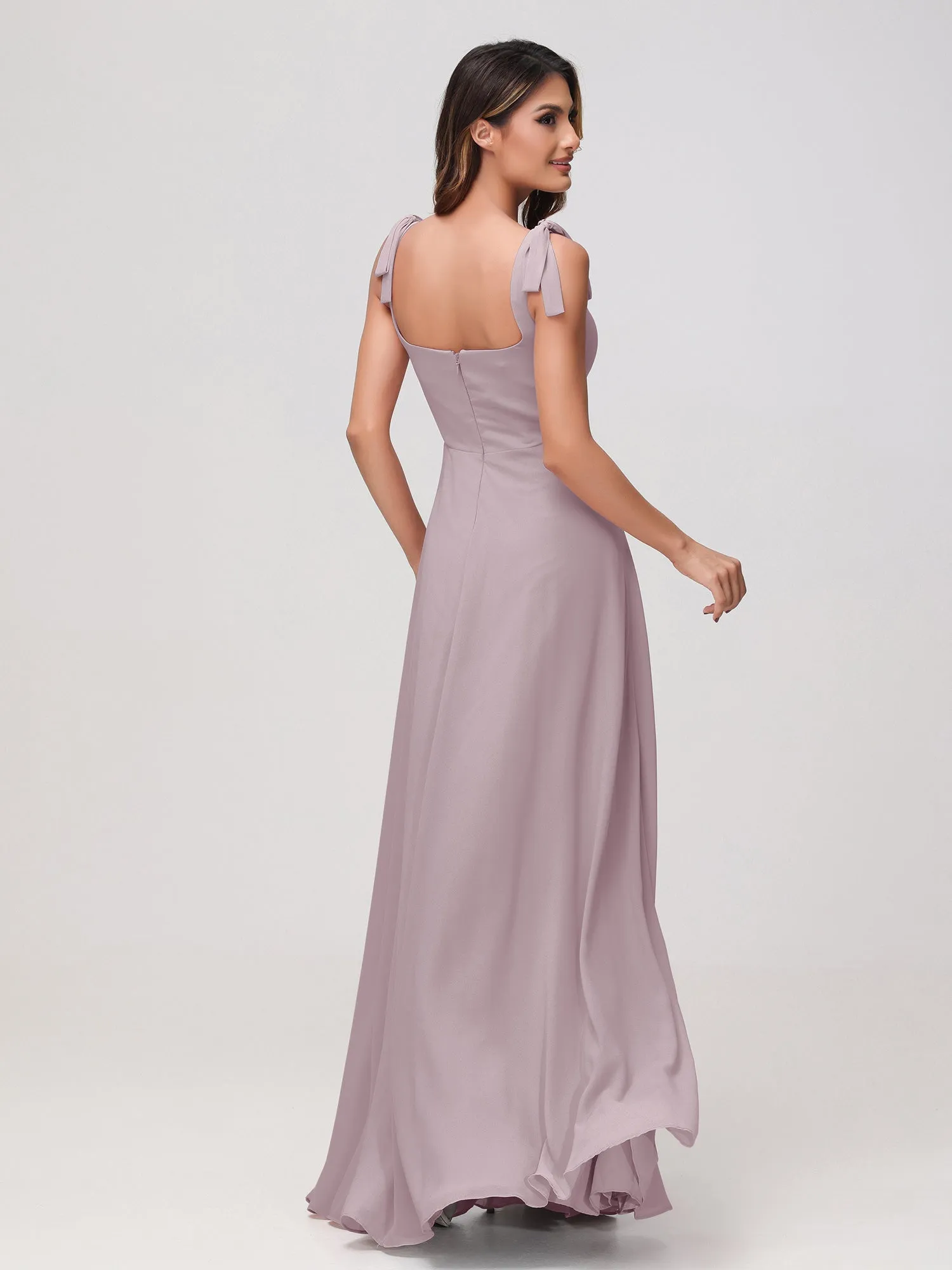 Quadratischer Ausschnitt rmellos Bodenlang Chiffon Kleid Dmmerung