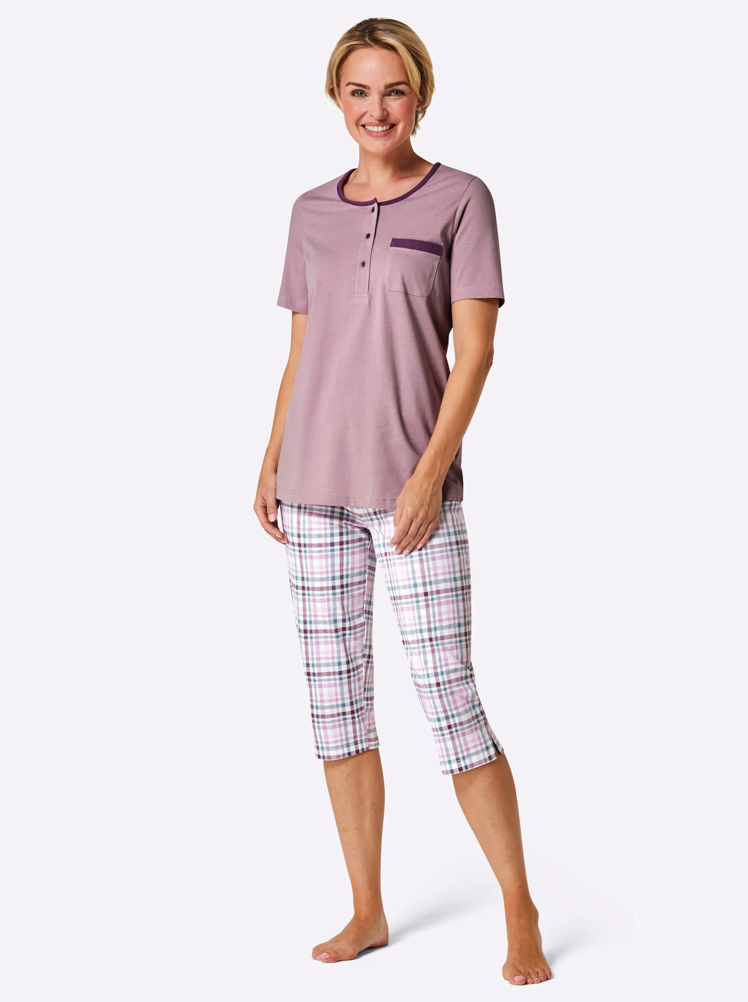 wäschepur Capri-Schlafanzüge in rosé + zartmint