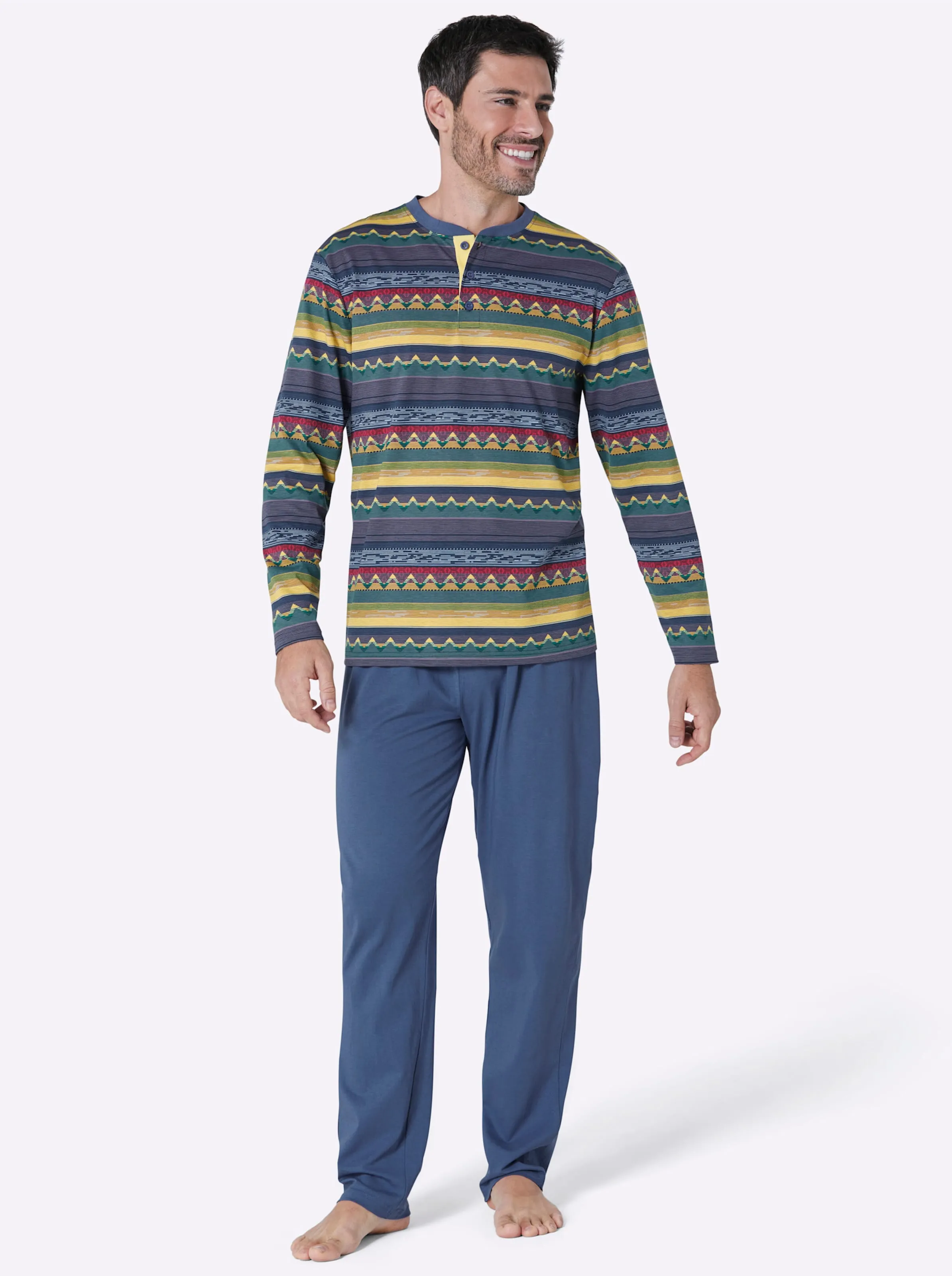 wäschepur men Schlafanzüge in gelb + jeansblau